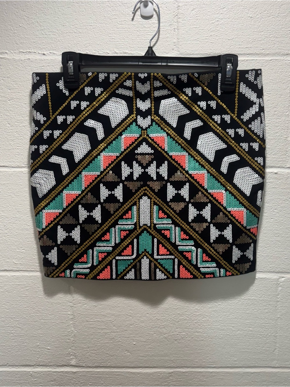 Express Black Sequin Geometric Pencil Skirt Medium - Picture 2 of 4